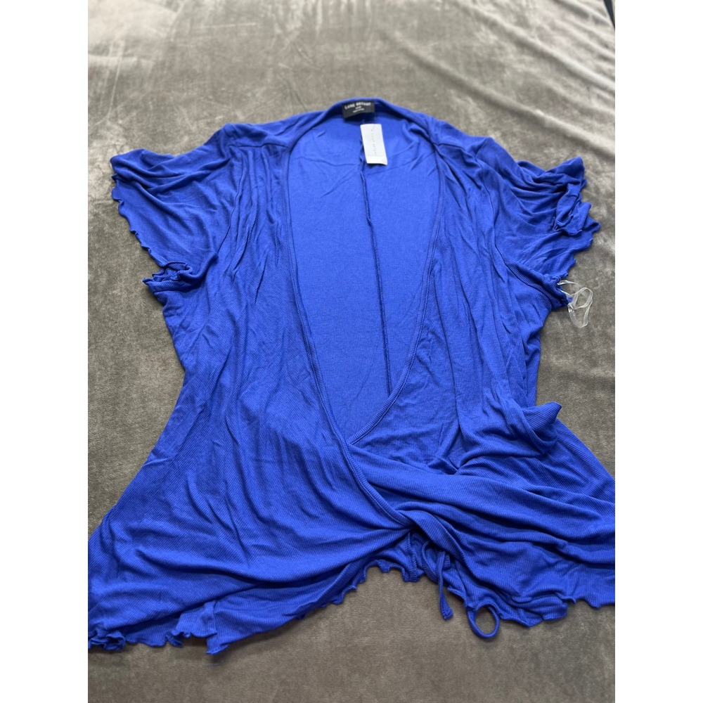 Lane Bryant Women Royal Blue Ribbed Knit Wrap Top Flutter Sleeve Plus Size 26/28